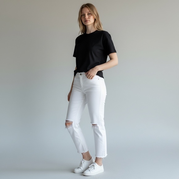 RE/DONE Jeans White Distressed Straight-Leg Jeans - Size 32 Casual White Denim - Picture 12 of 12